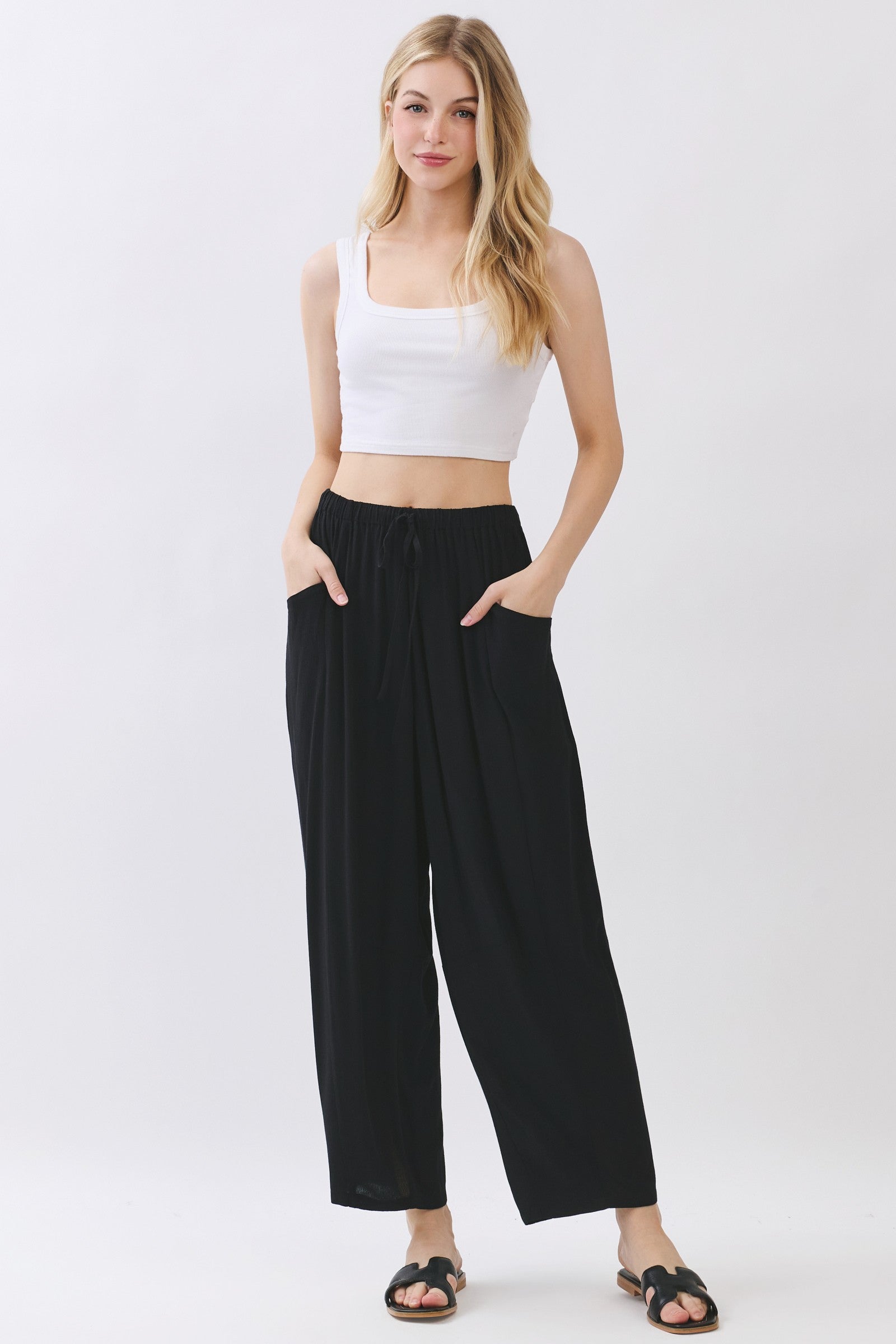 The Senna Black Drawstring Barrel Pants