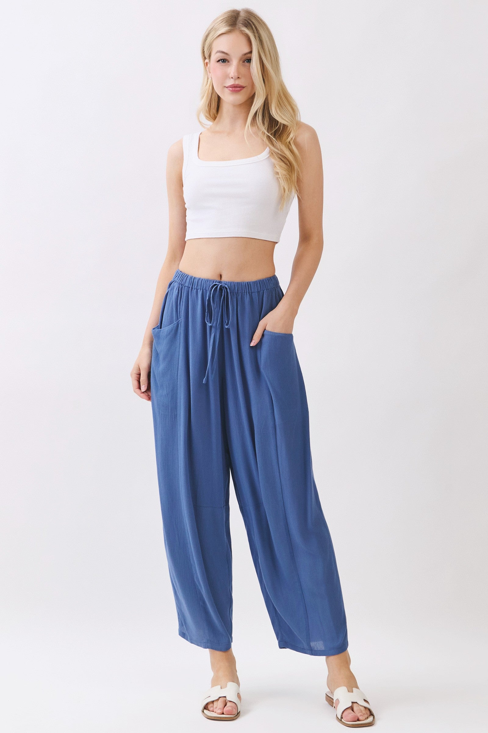 The Senna Denim Blue Drawstring Barrel Pants