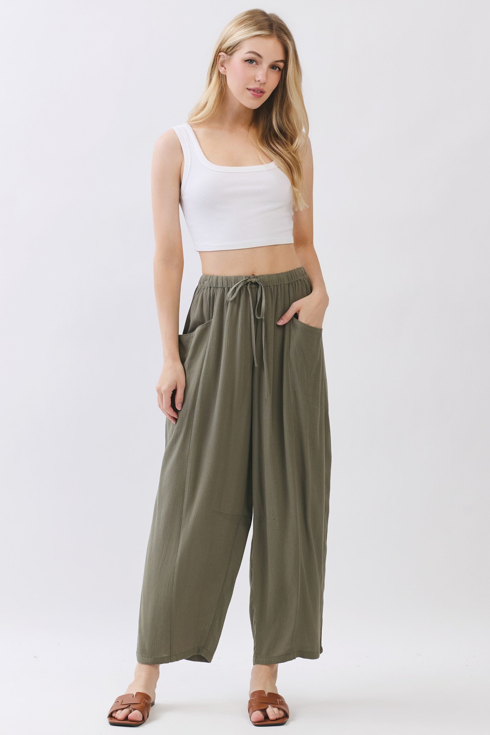 The Senna Vintage Olive Drawstring Barrel Pants
