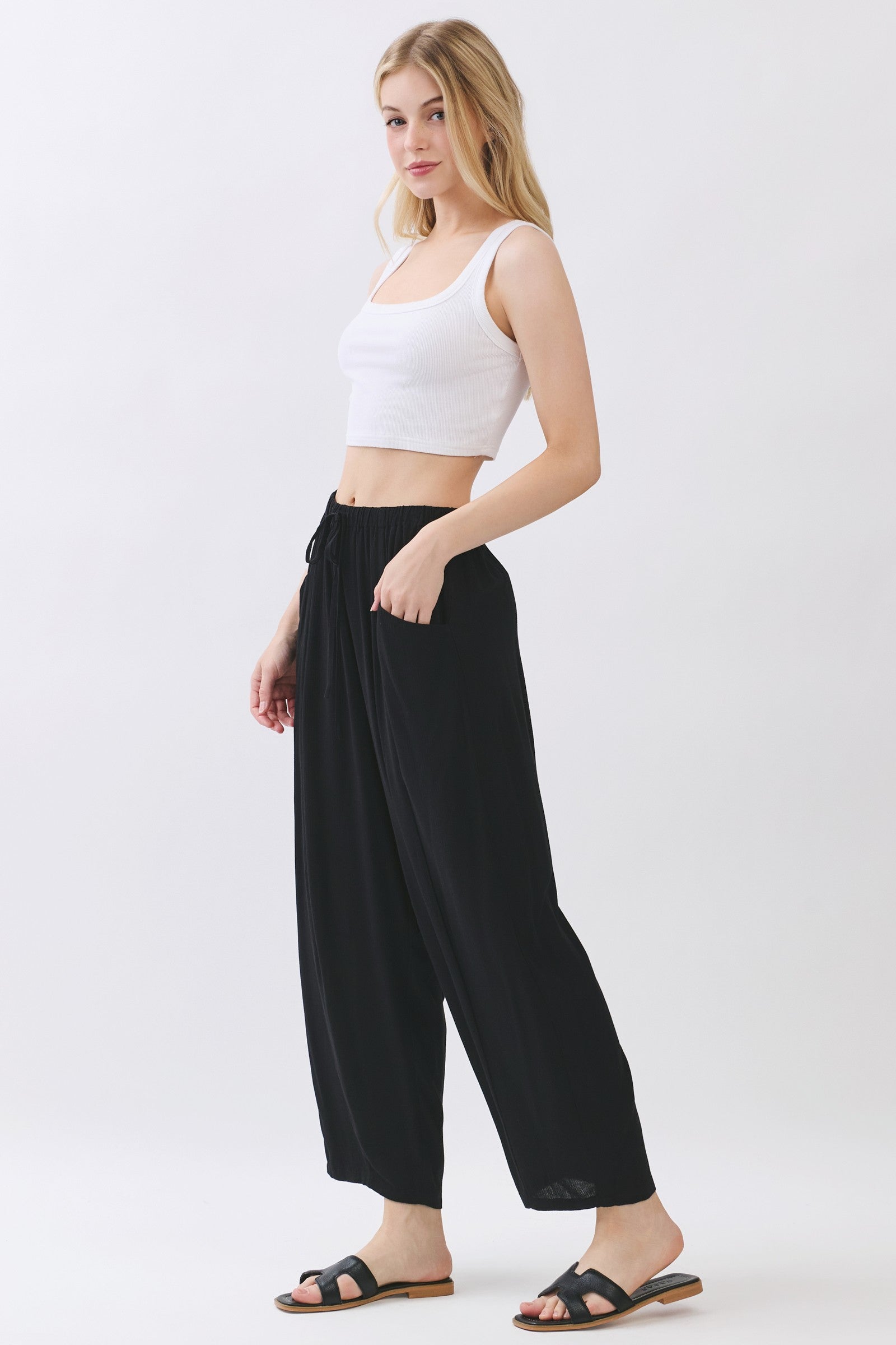 The Senna Black Drawstring Barrel Pants