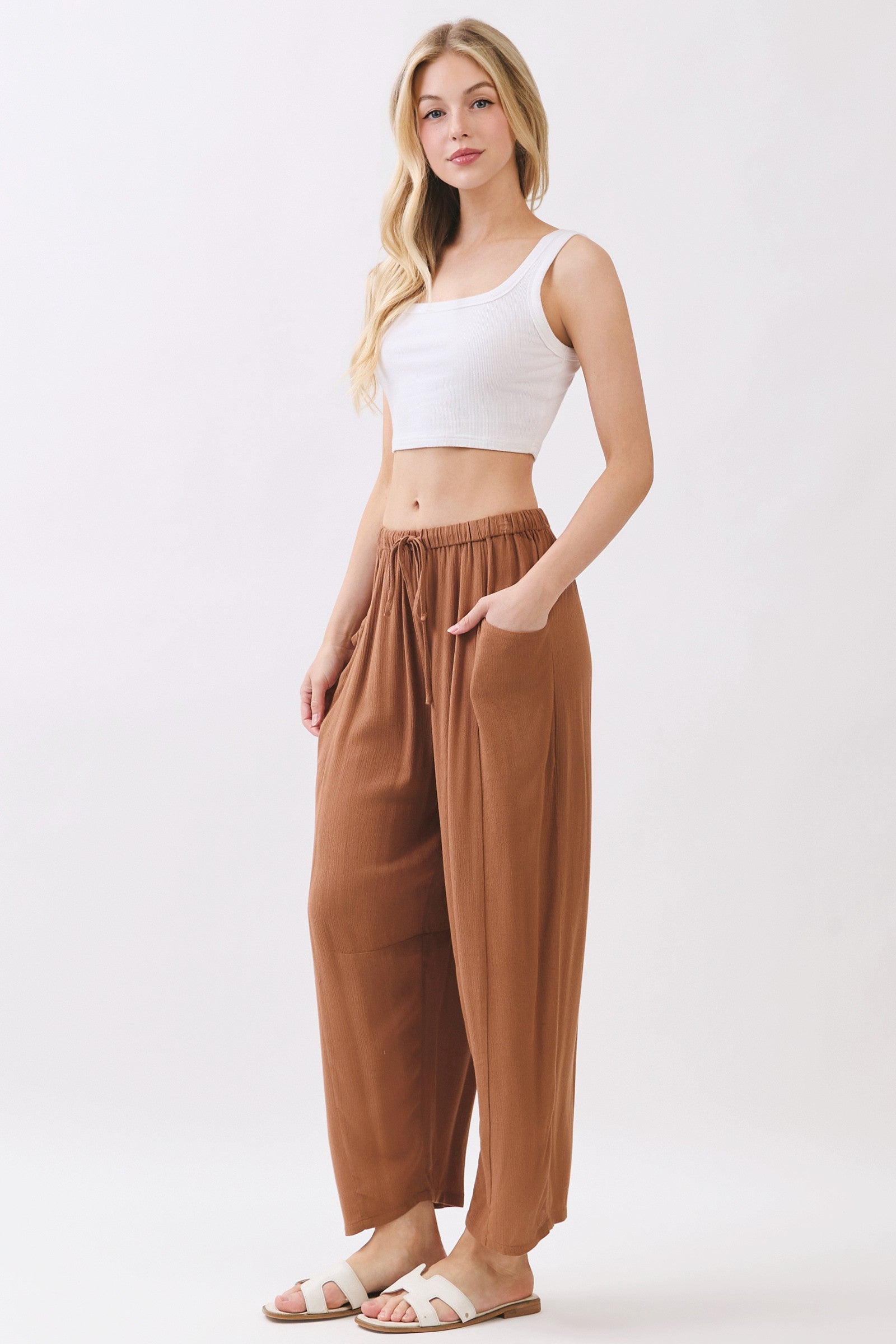 The Senna Nutshell Drawstring Barrel Pants