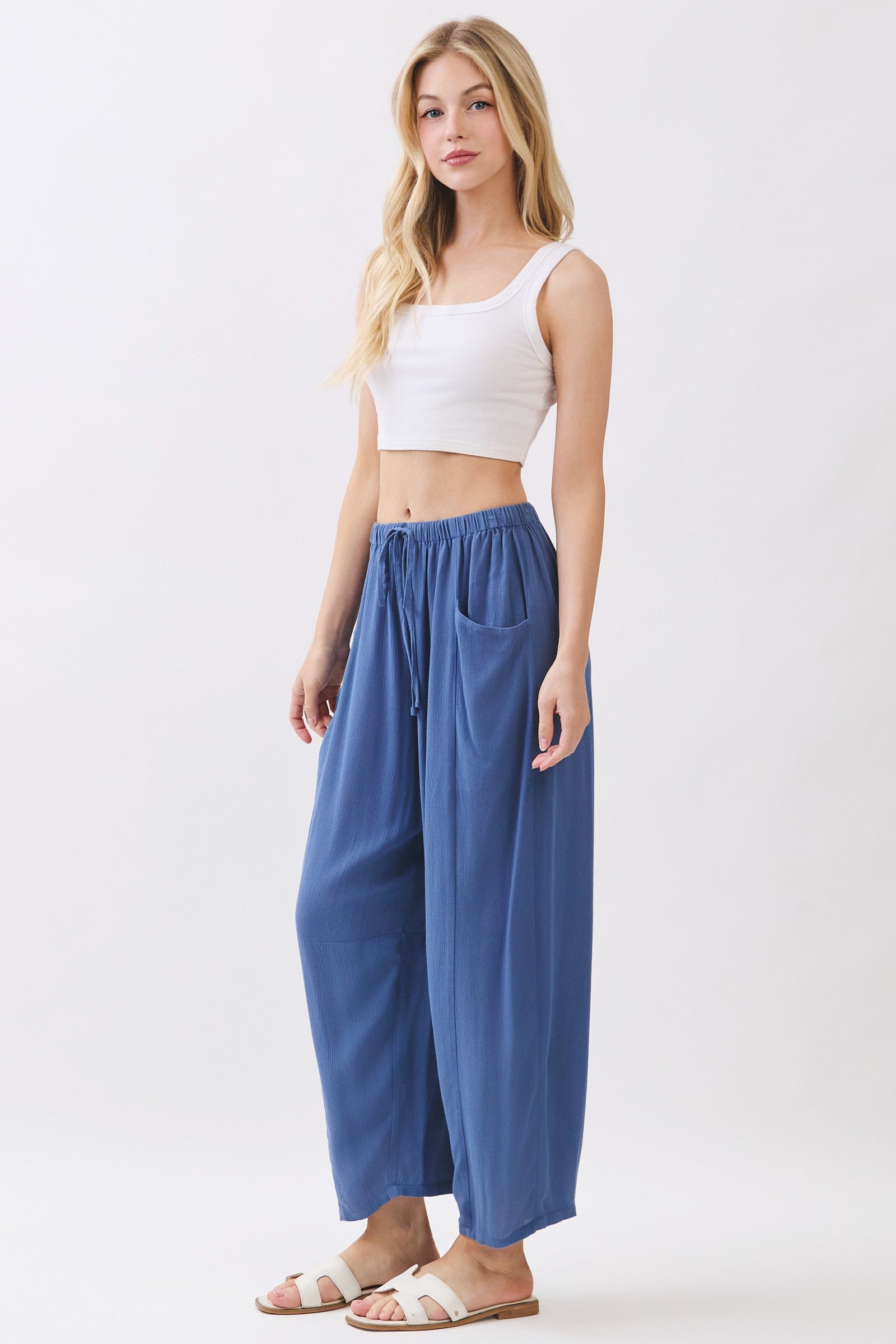 The Senna Denim Blue Drawstring Barrel Pants