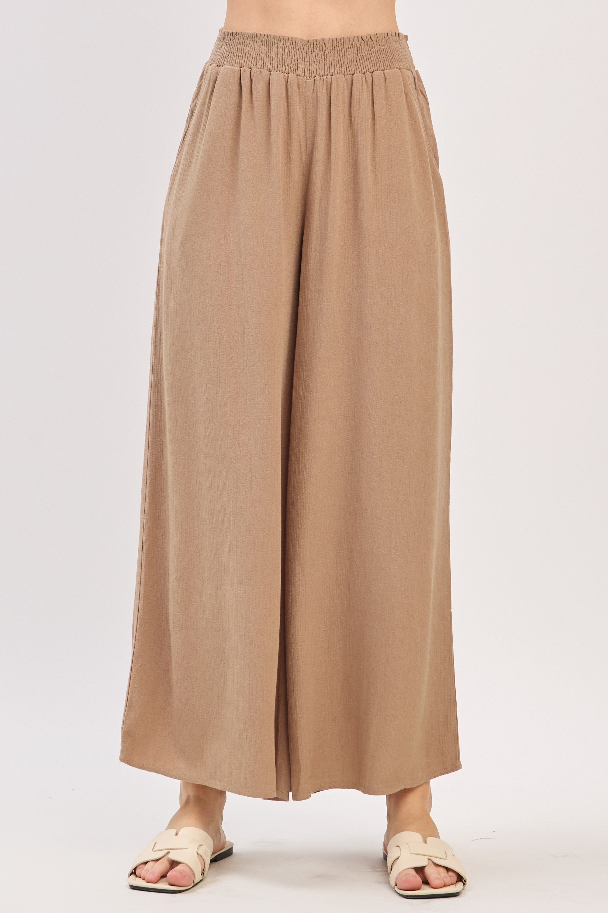 The Amara Taupe Smocked Pants
