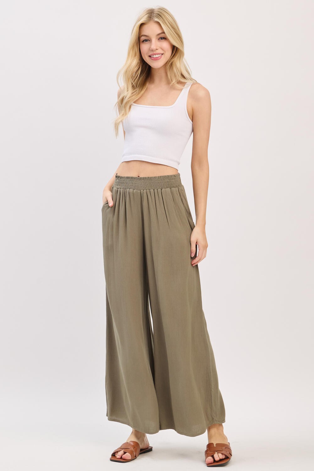 The Amara Vintage Olive Smocked Pants