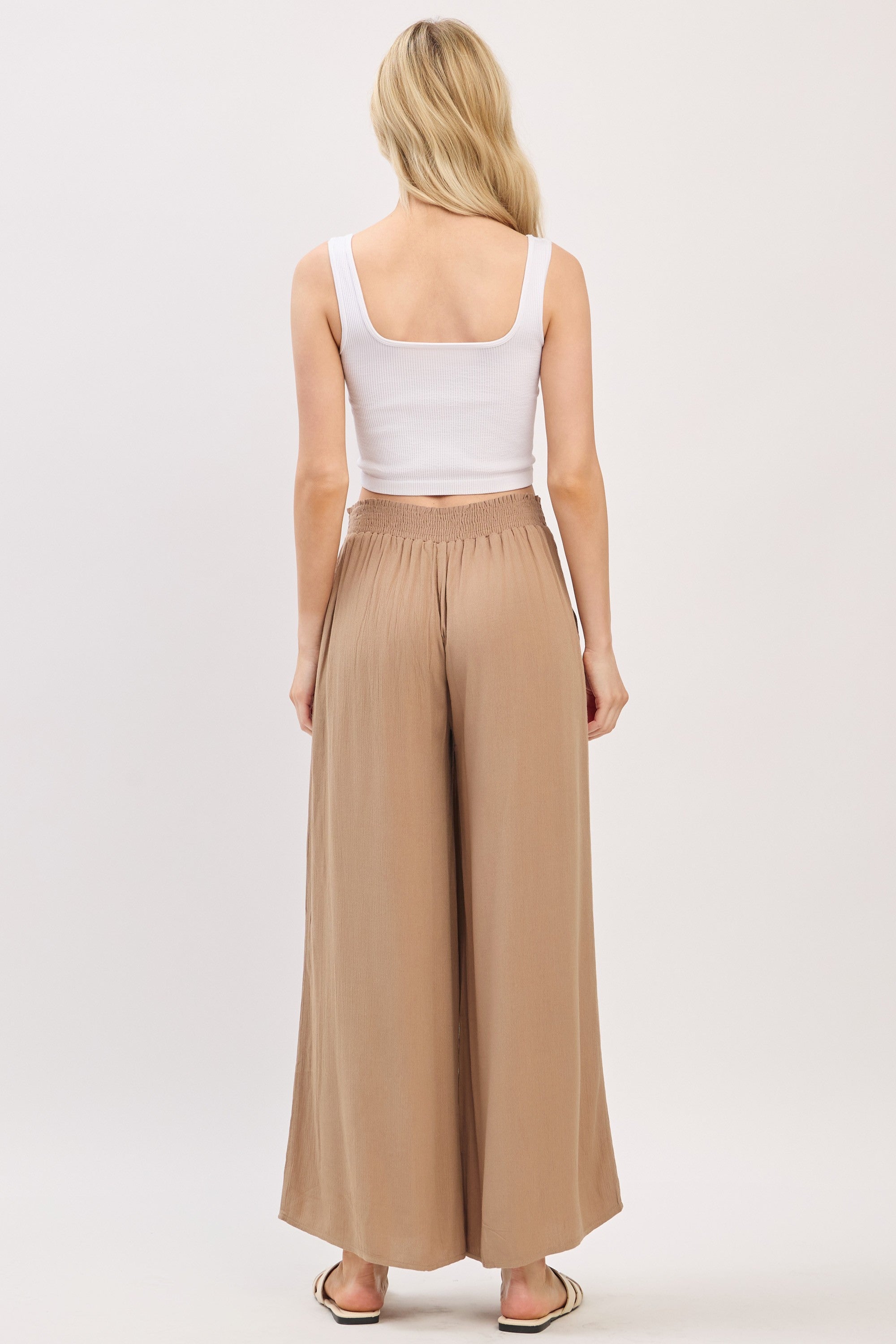 The Amara Taupe Smocked Pants