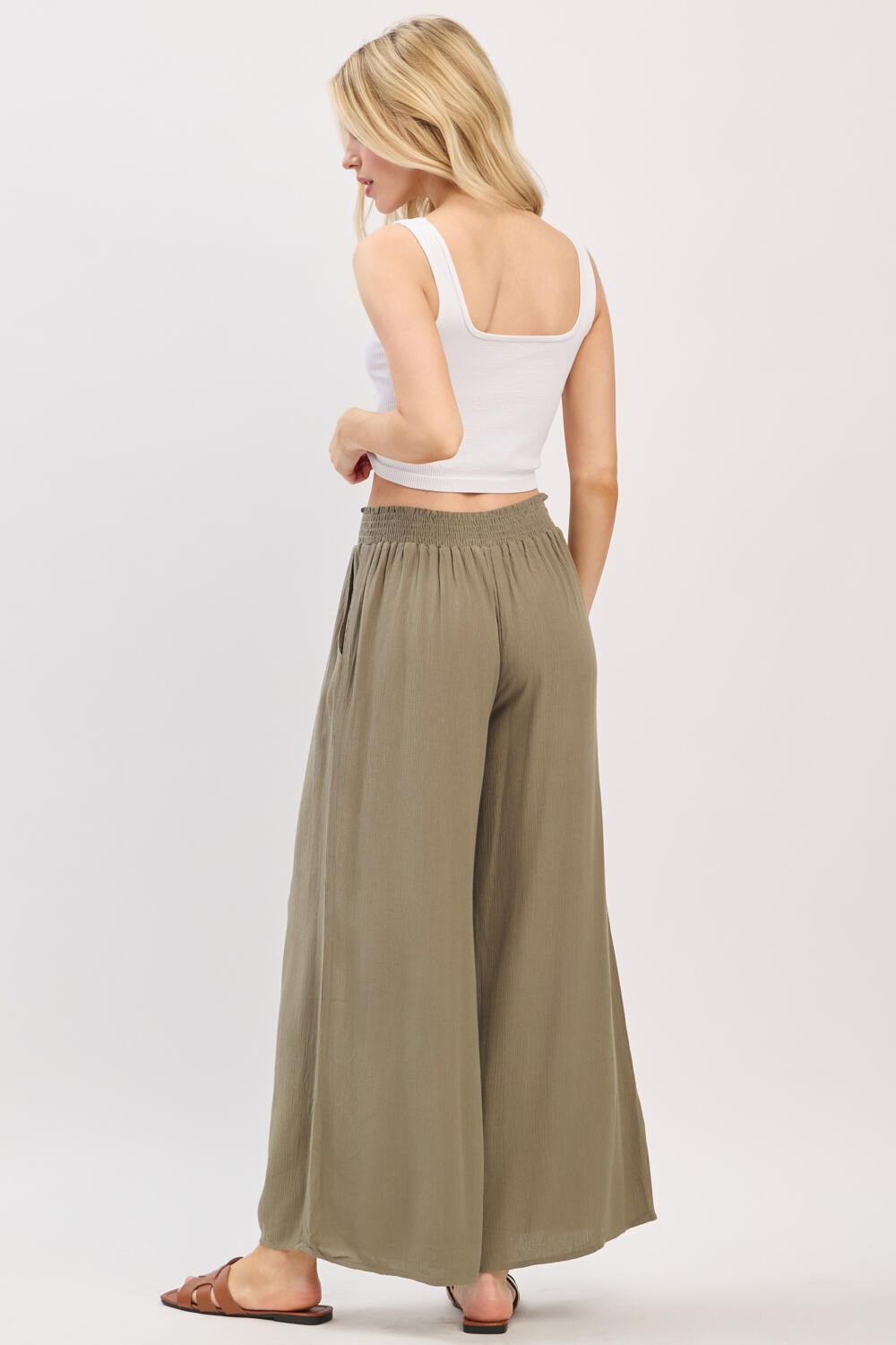 The Amara Vintage Olive Smocked Pants