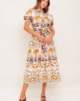 The Vietta Tropical Button Down Midi Dress