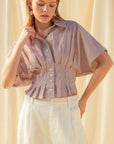 The Winnie Brown Striped Pleated Top
