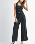 The Yara Black Split Hem Top + Pants Set - Sold Separately