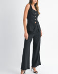 The Yara Black Split Hem Top + Pants Set - Sold Separately