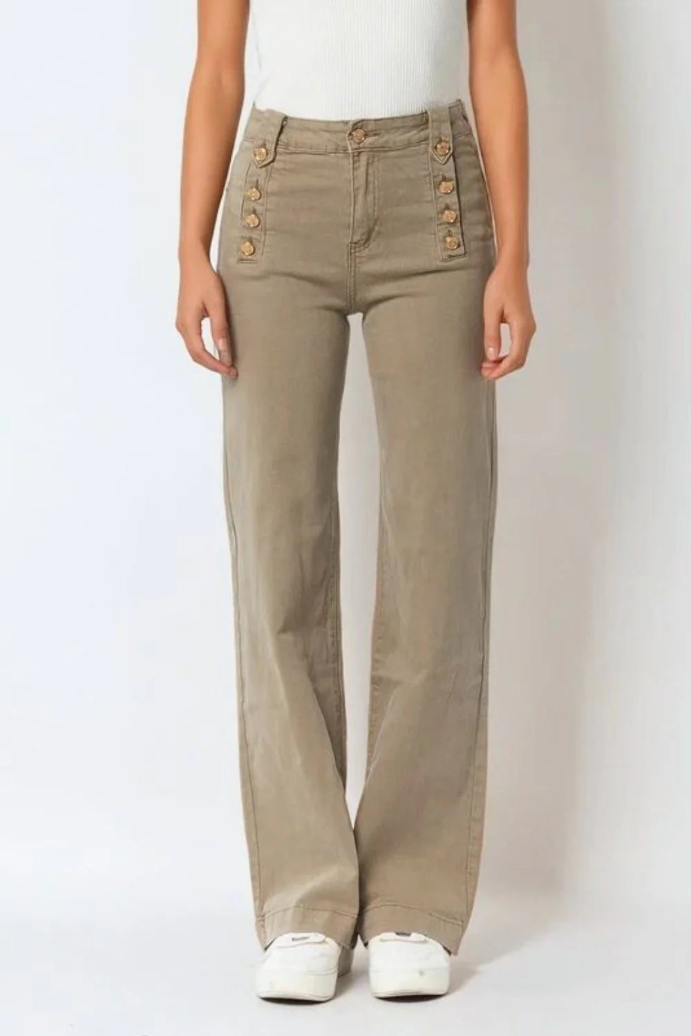 The Zephyr Beige Wide Leg Jeans