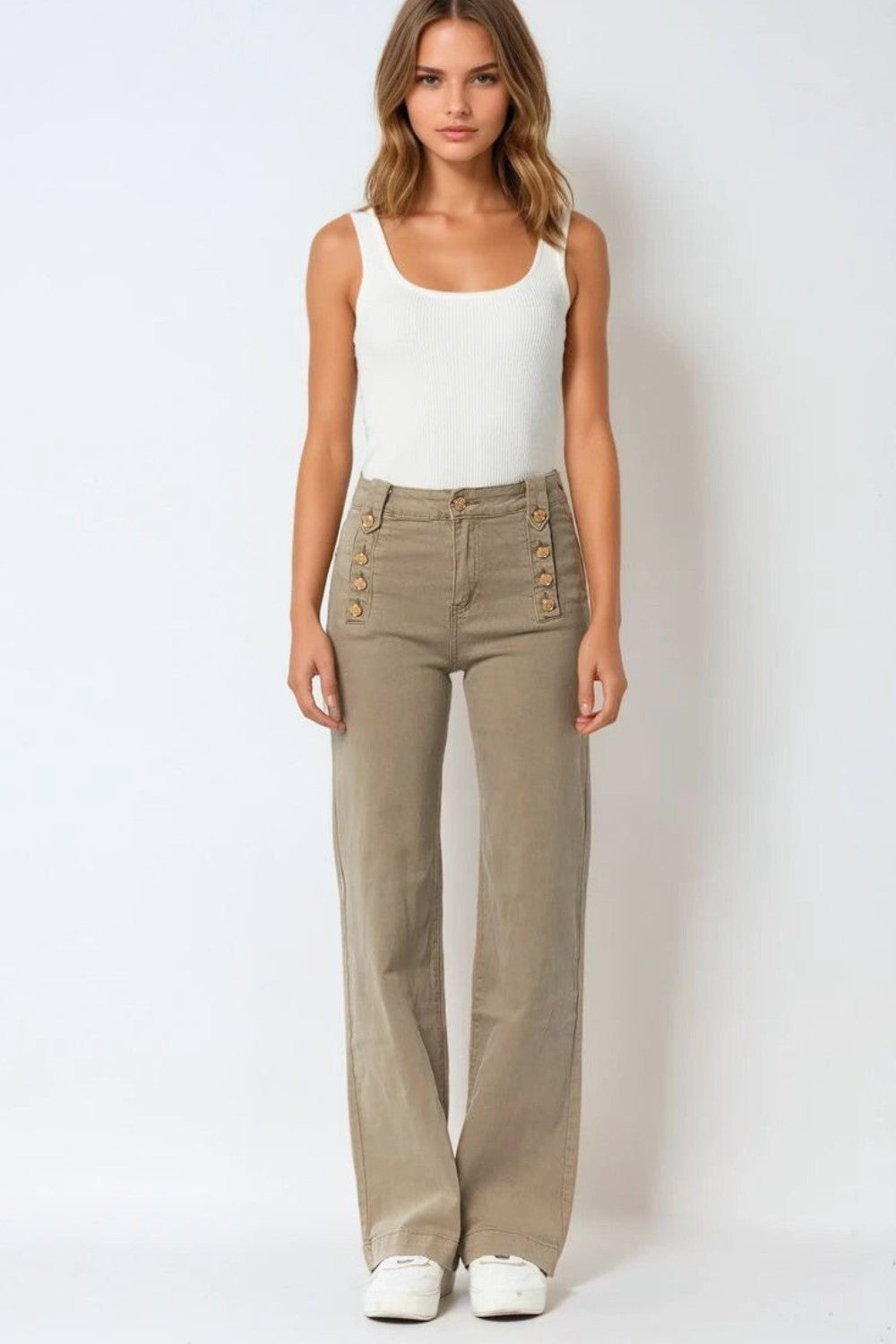 The Zephyr Beige Wide Leg Jeans