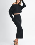 The Zinnia Black Crop Top + Midi Skirt Set - Sold Separately