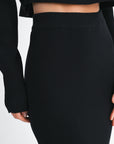 The Zinnia Black Crop Top + Midi Skirt Set - Sold Separately