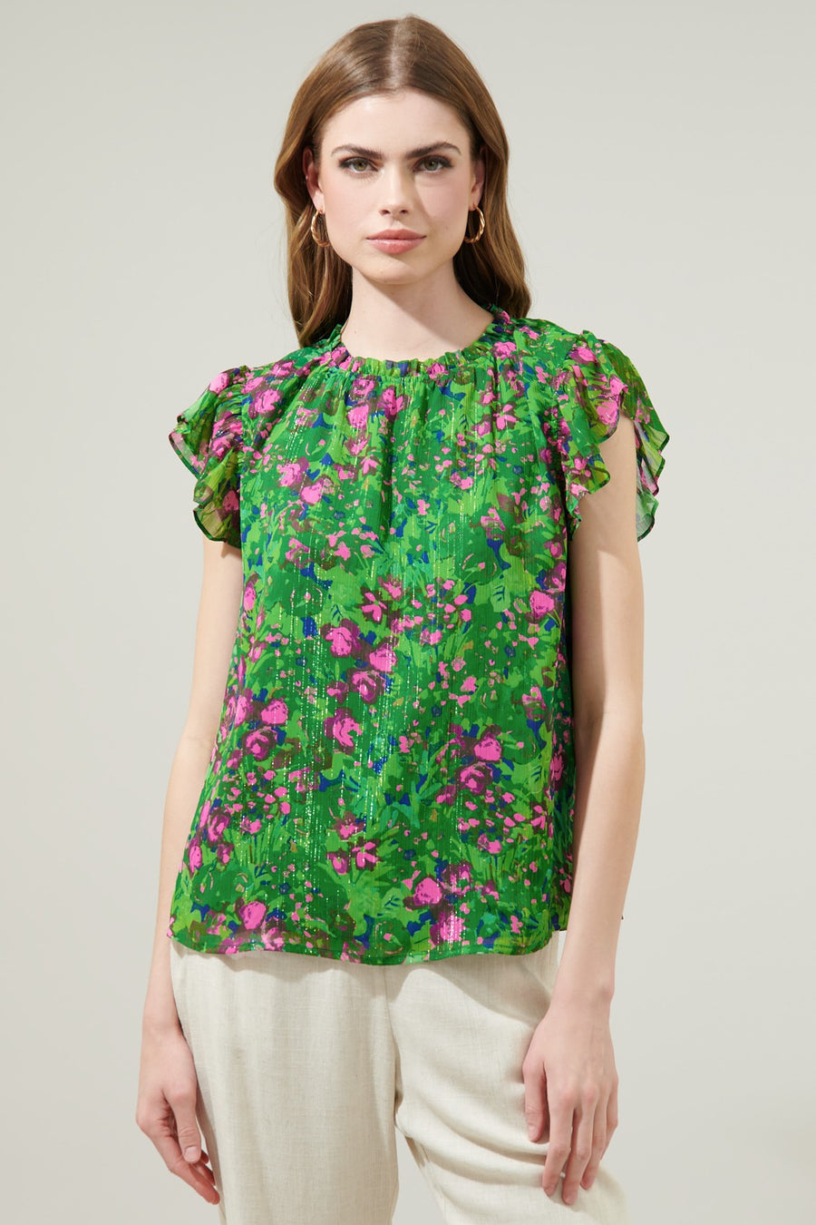 The Beya Floral Cap Sleeve Top Thread + Seed
