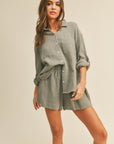 The Deana Gauze Button Down Top + Shorts Set - Sold Separately