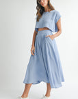 The Santorini French Blue Crop Top + Midi Skirt Set- Sold Separately