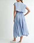 The Santorini French Blue Crop Top + Midi Skirt Set- Sold Separately