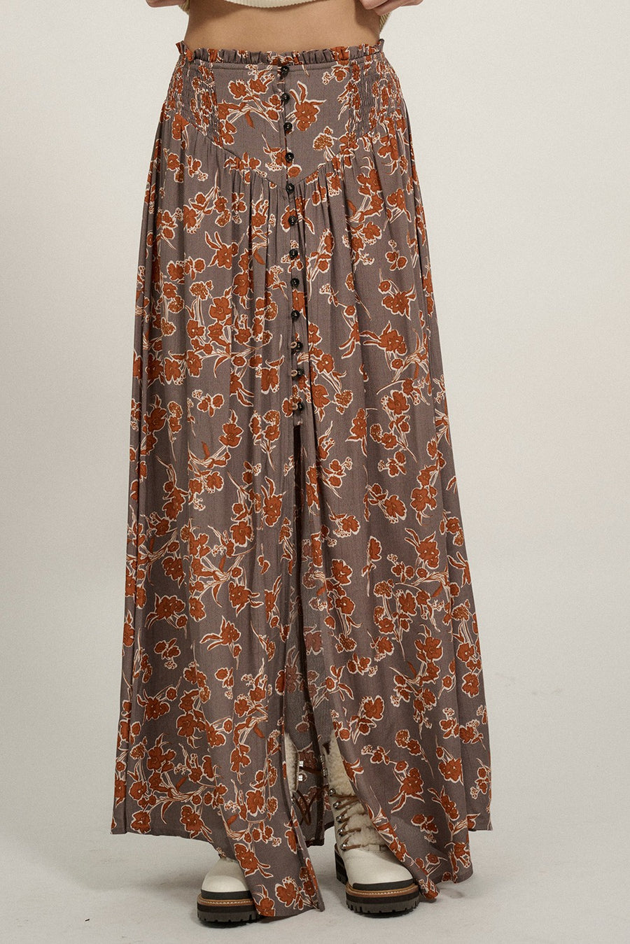 The Freya Floral Button Front Maxi Skirt