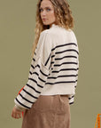 The Abbi Khaki Striped Mock Neck Sweater