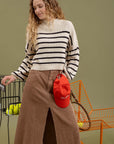 The Abbi Khaki Striped Mock Neck Sweater