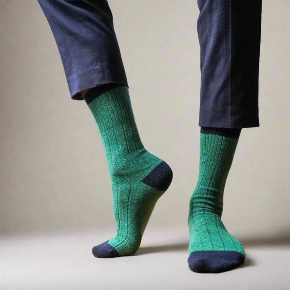 The Merino Wool Band Socks - Green + Black