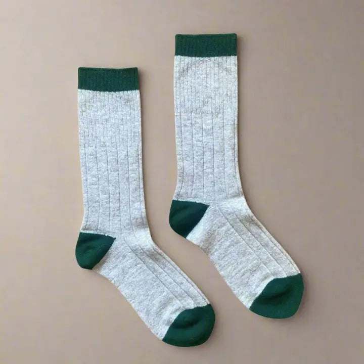 The Merino Wool Band Socks - Sand + Green