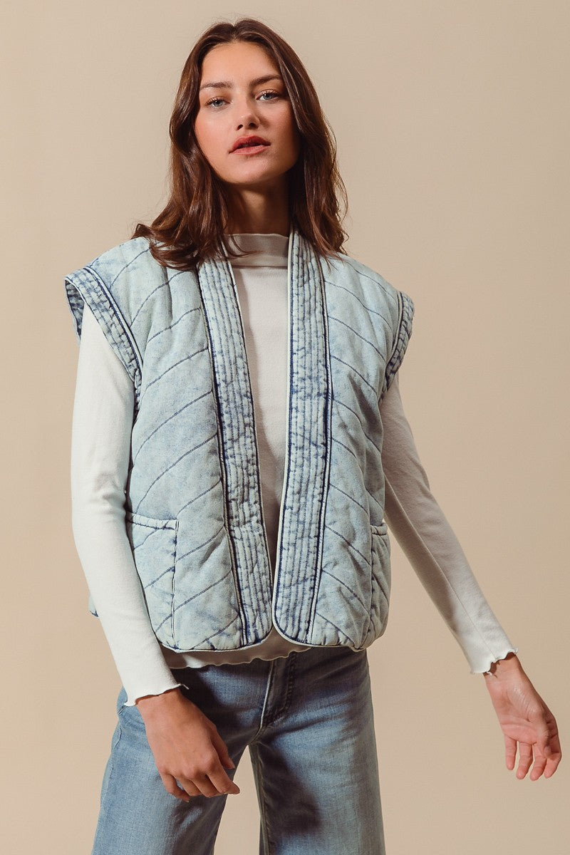 The Alma Quilted Denim Vest