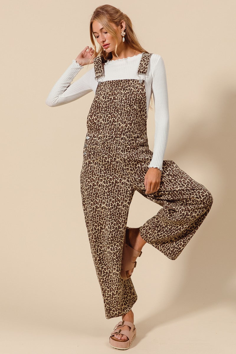 The Makena Leopard Barrel Overalls