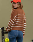 The Abbi Mocha Striped Mock Neck Sweater