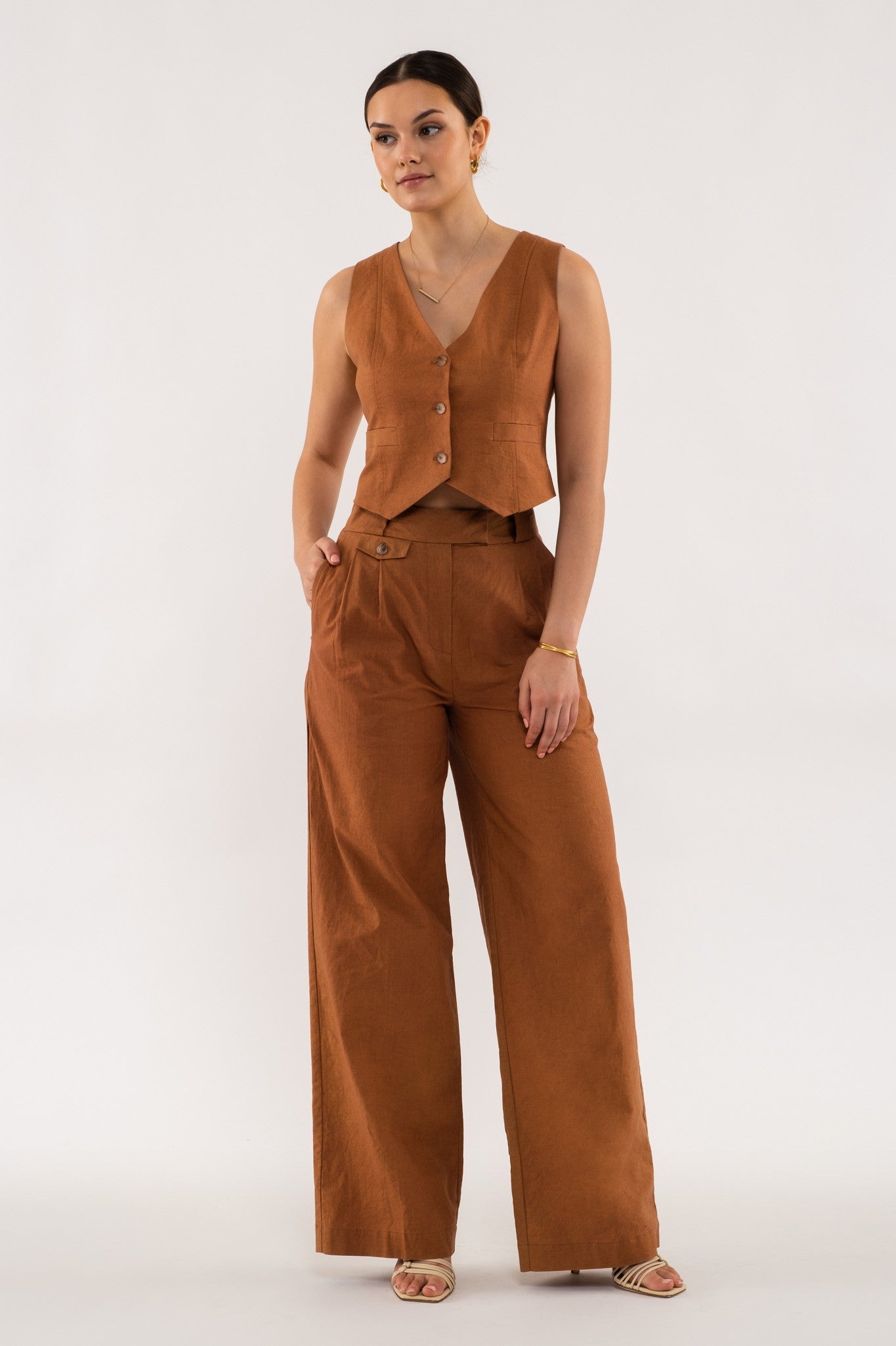 The Mariah Linen Vest + Pant Set - Sold Separately