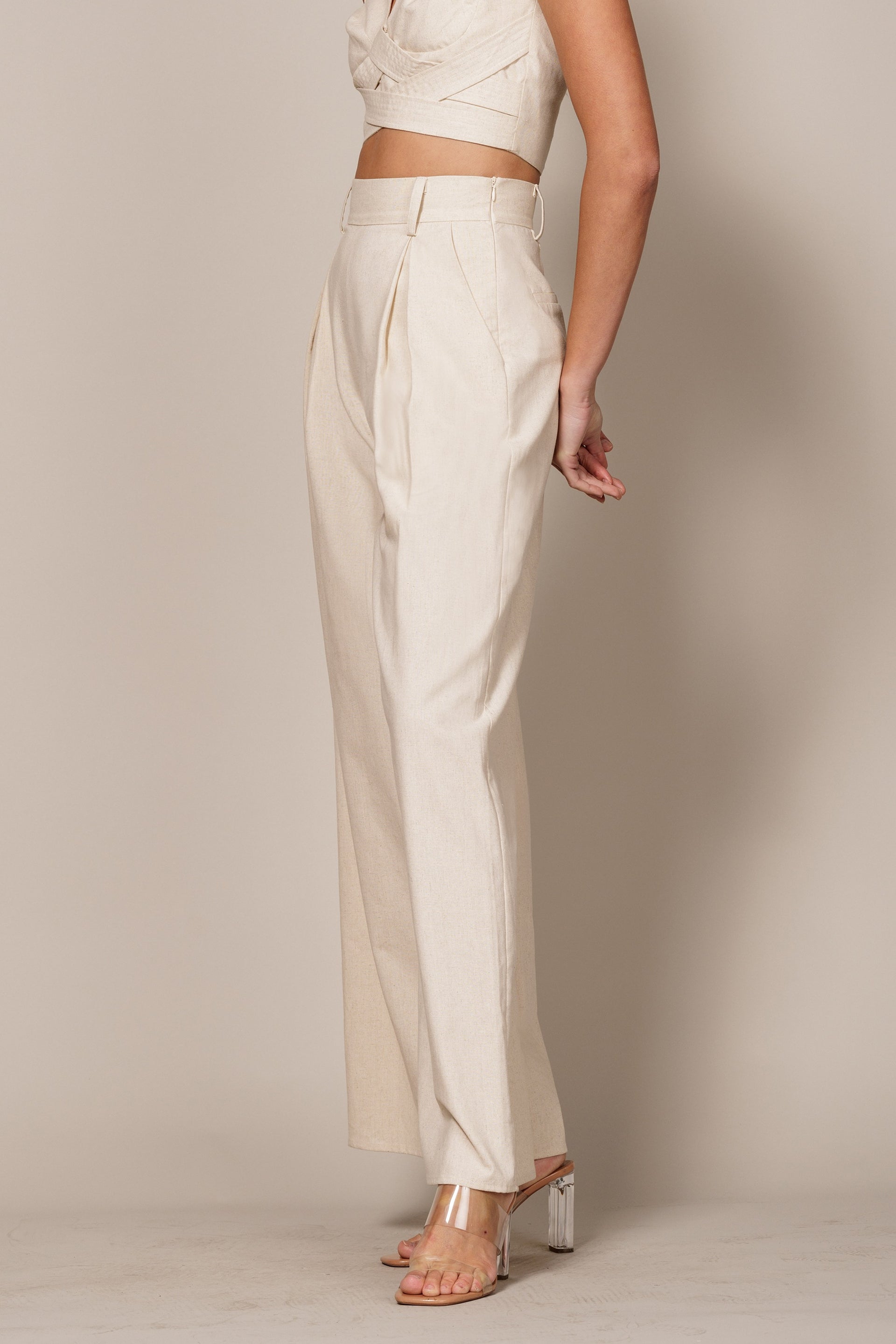 Linen & Lace Crop Top & Pant Set main image 1