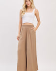 The Della New Taupe Smocked Wide Leg Pants