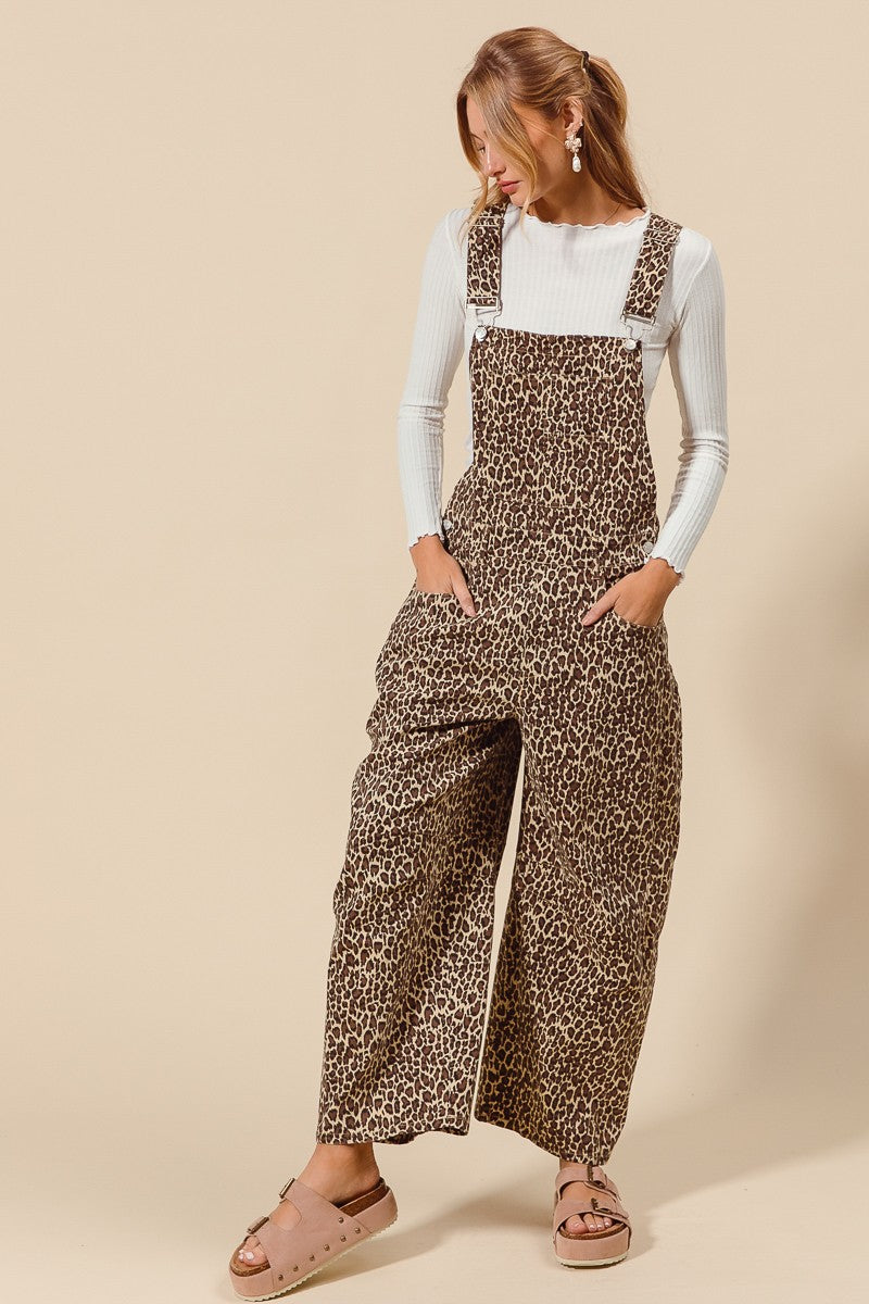 The Makena Leopard Barrel Overalls