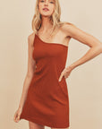 The Pimy Rust One Shoulder Dress