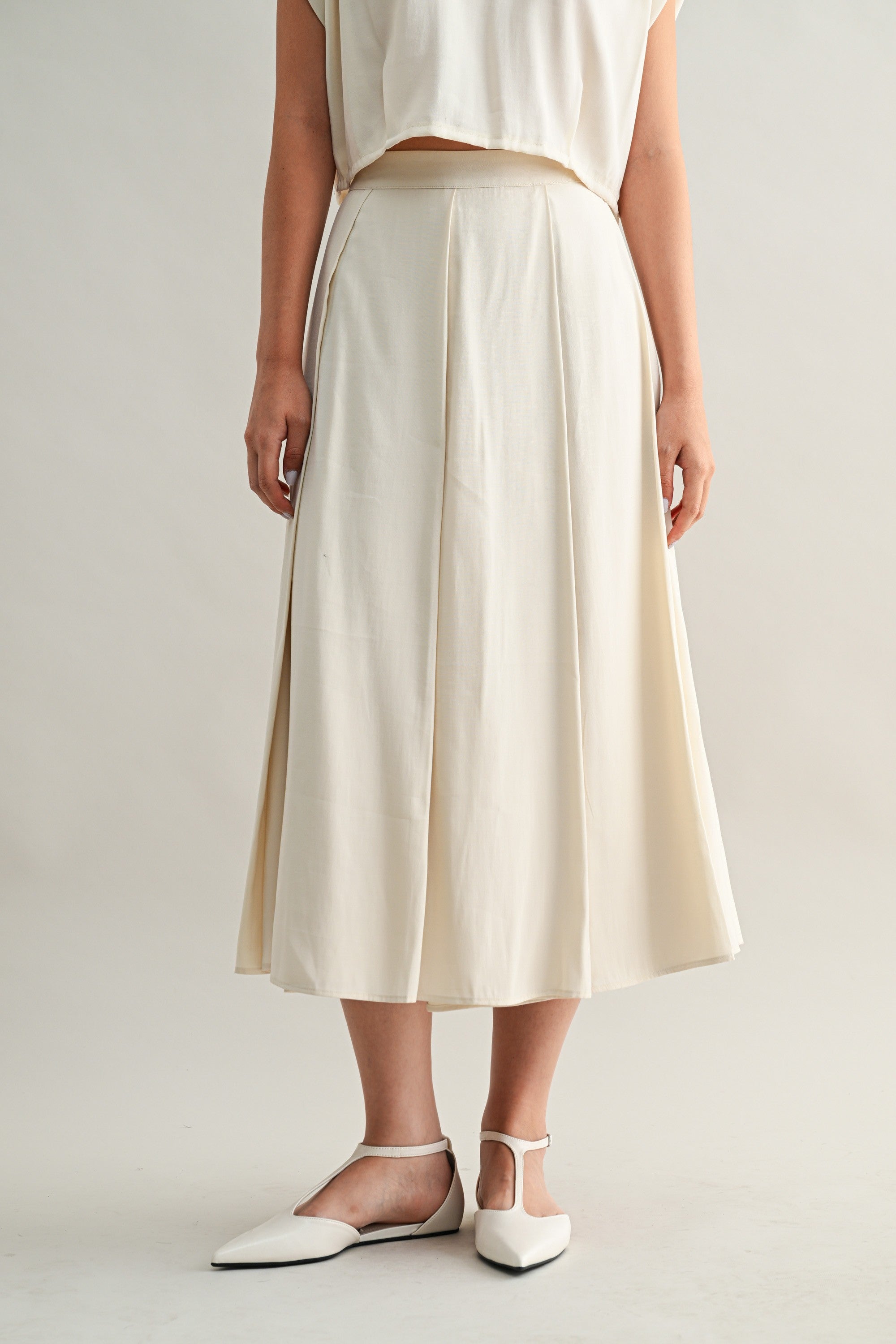 The Roma Ecru Crop Top + Midi Skirt Set - Sold Separately