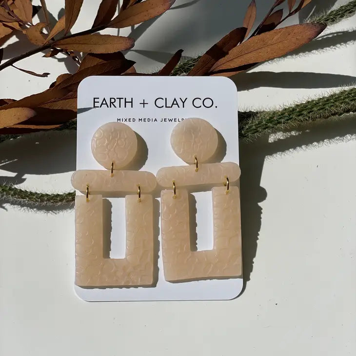 The Translucent Textured Square Earrings by Earth + Clay Collective