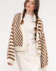 The Suki Brown Checkered Knit Cardigan