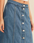 The Yara Button Down Denim Midi Skirt