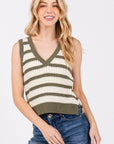 The Zaine Olive Striped Sweater Vest