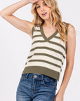 The Zaine Olive Striped Sweater Vest