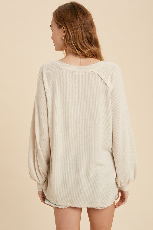 The Oatmeal Cherie Hacci Knit V-Neck Top