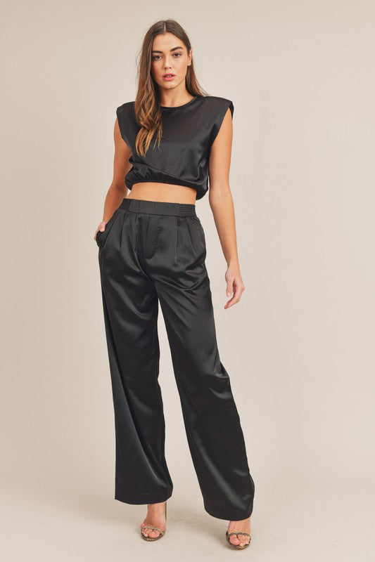 The Marcy Satin Top + Pant Set - Sold Seperately