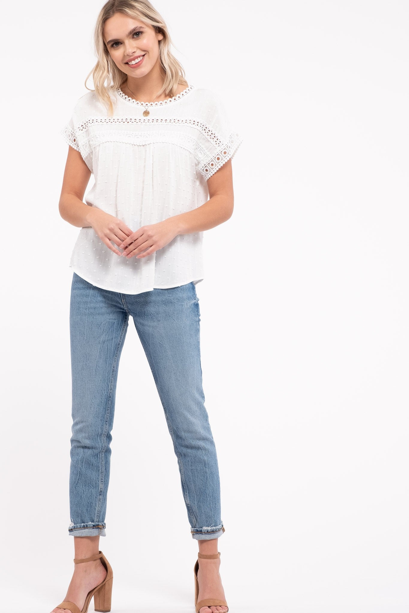 The Mikia Dotted Eyelet Top