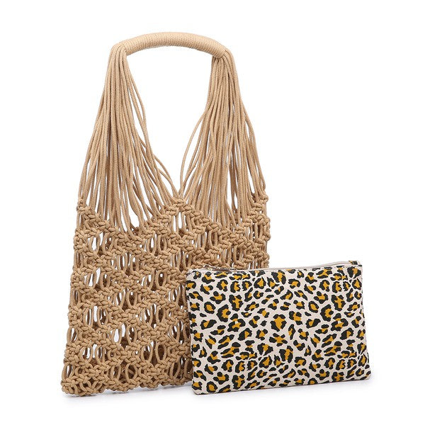 The Shira Leopard Macrame Bag