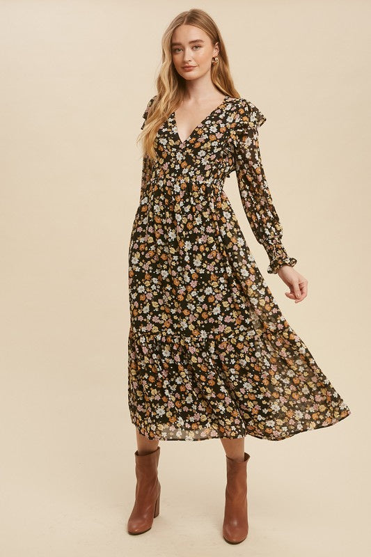 The Catalina Floral Ruffle Midi Dress