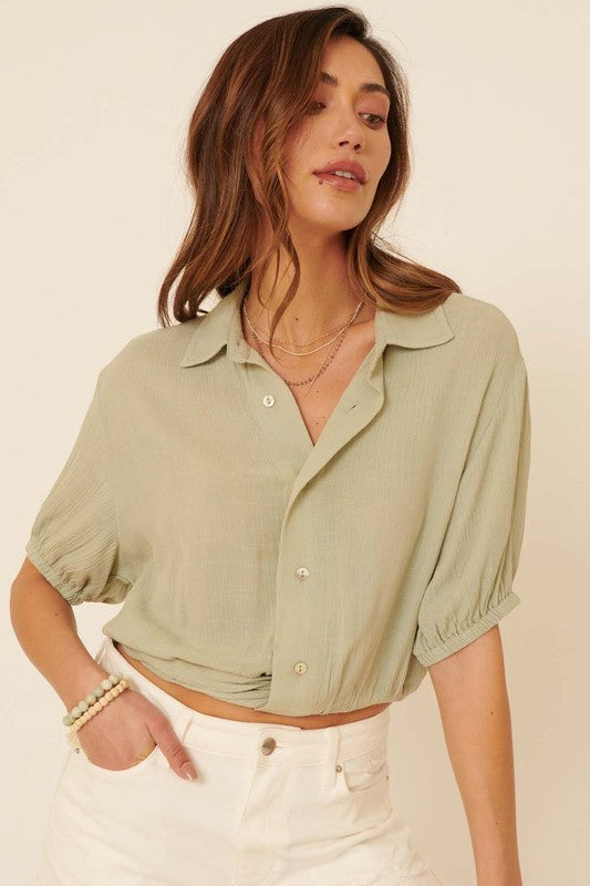 The Selena Puff Sleeve Button Up Top