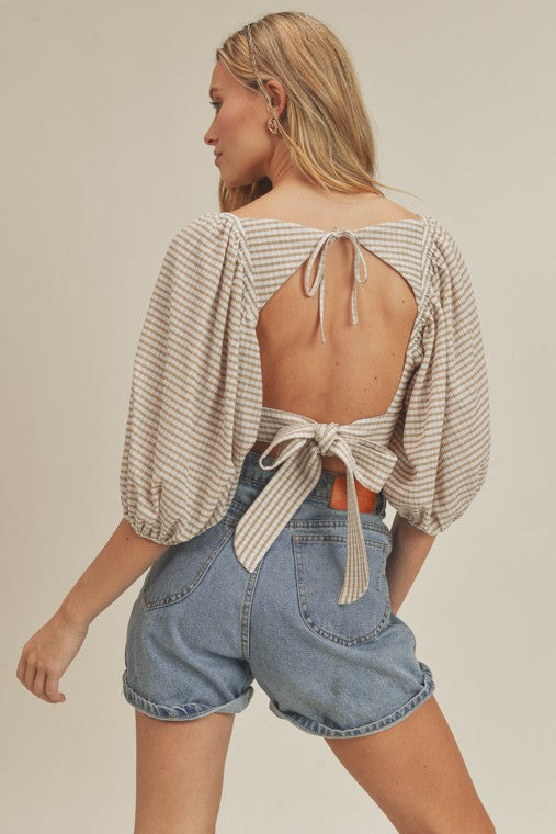 The Finley Gingham Open Back Blouse