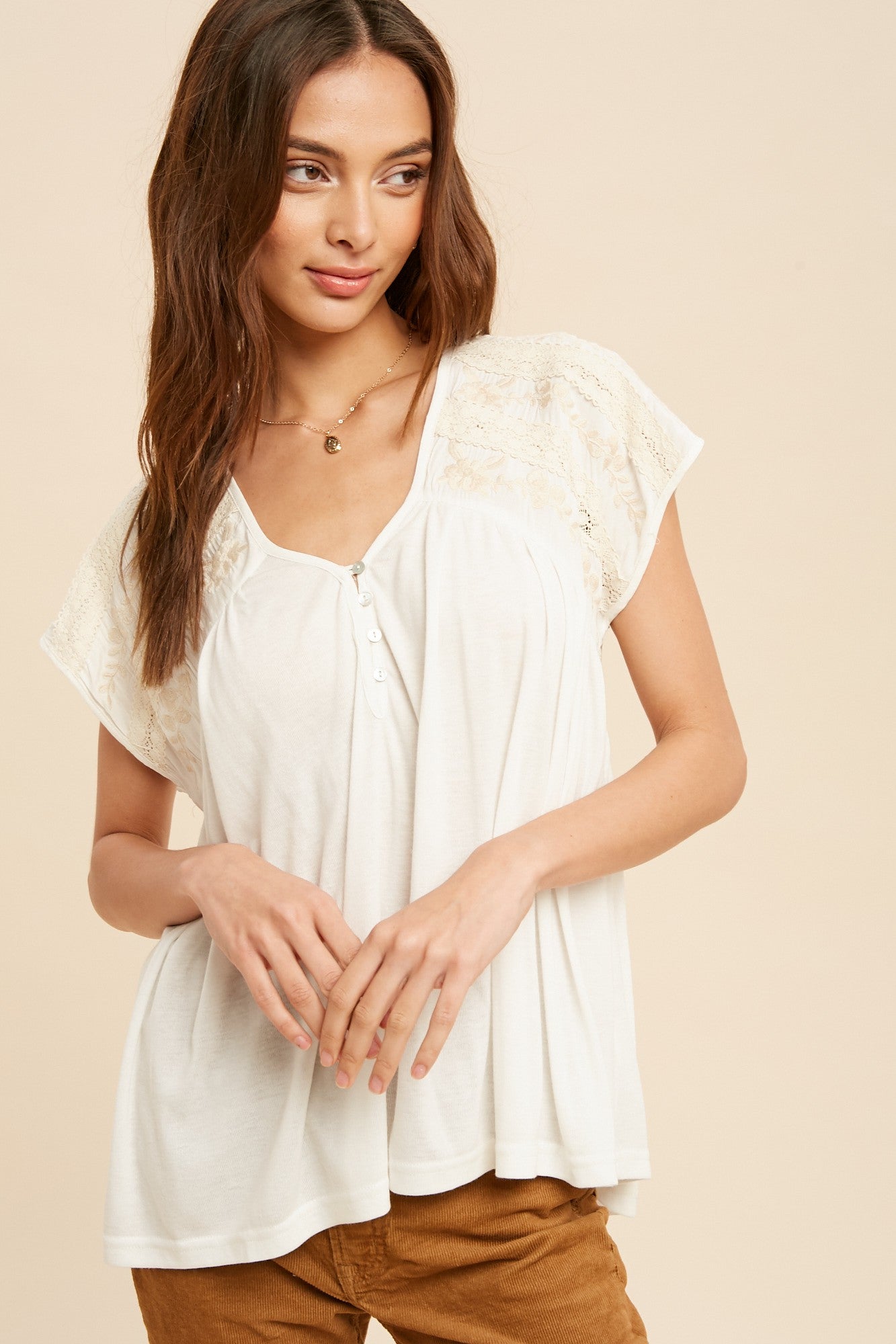 The Charlotte Embroidered Henley Top