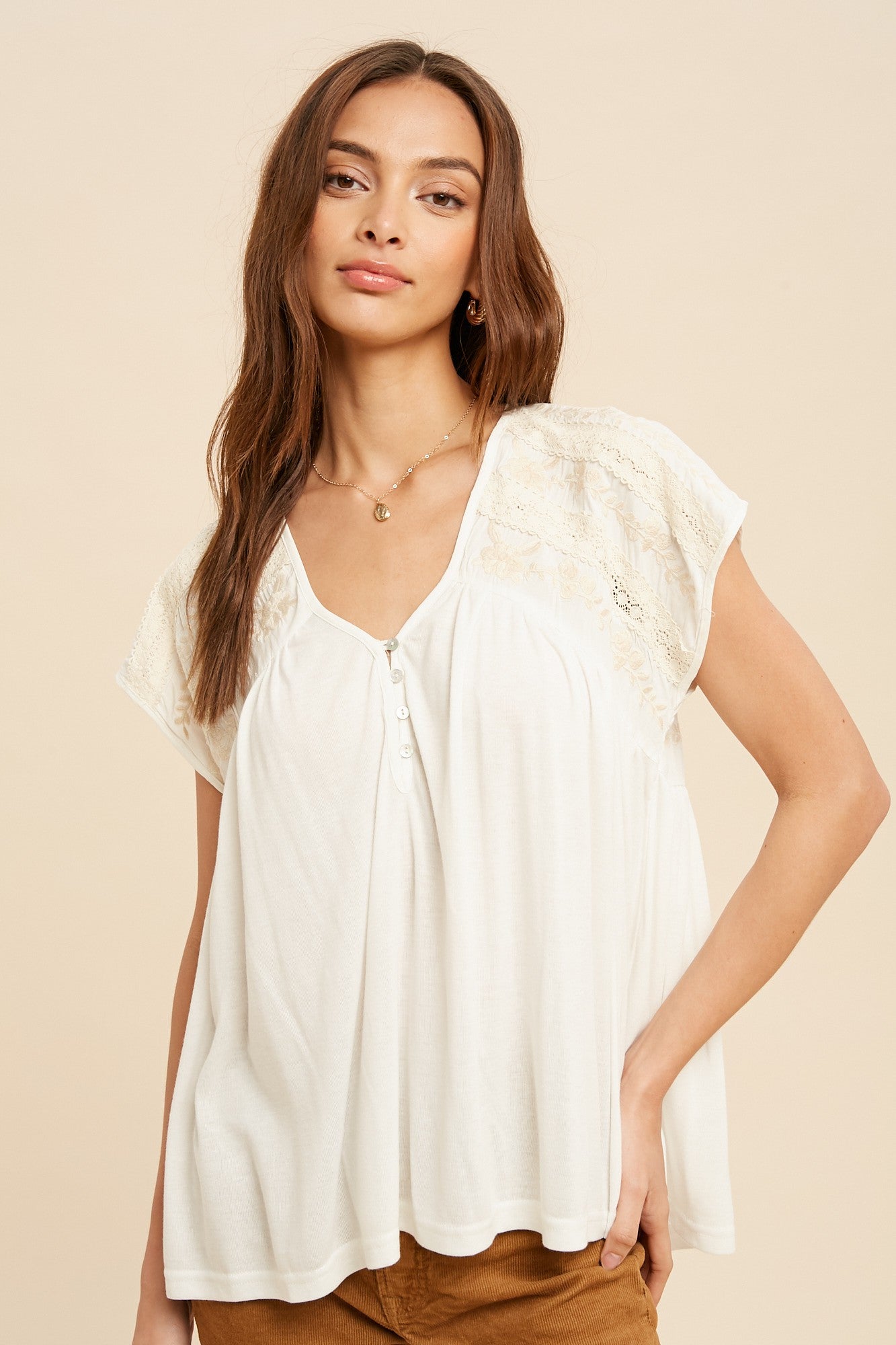 The Charlotte Embroidered Henley Top